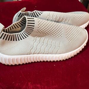 Stylish Beige Knit Slip-On Sneakers